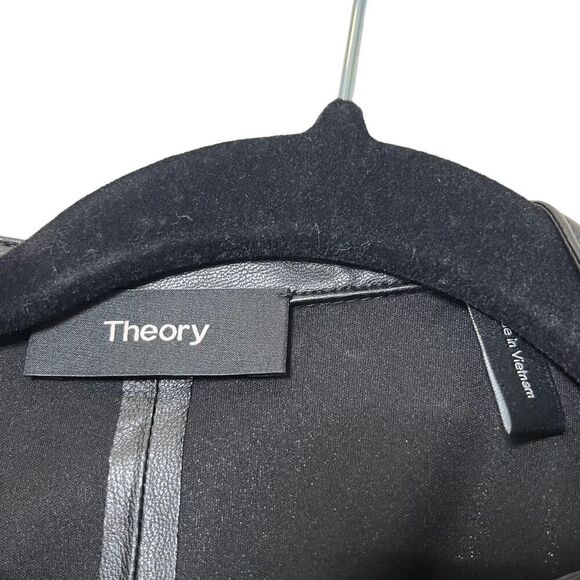 Theory Faux Leather Shift Dress Button Front Black Knee Length Women’s Size P - Picture 12 of 12